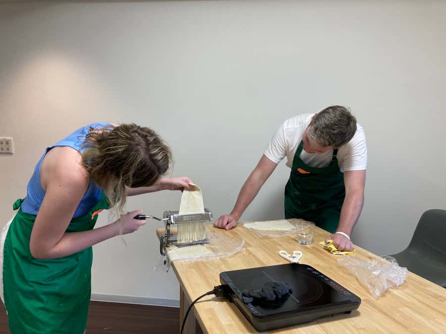 Osaka: Ramen and Gyoza Cooking Class in Dotonbori - Kneading wheat and cutting fresh ramen noodles