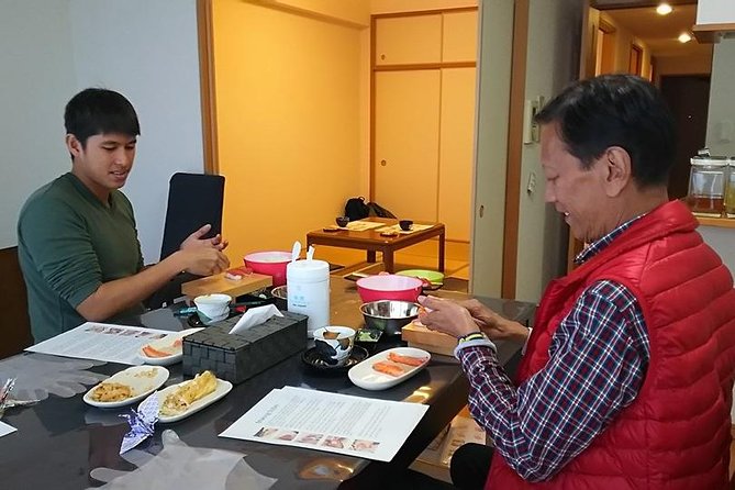 Sushi and Japnese foods cooking class in Osaka - Sitting down to eat what you made