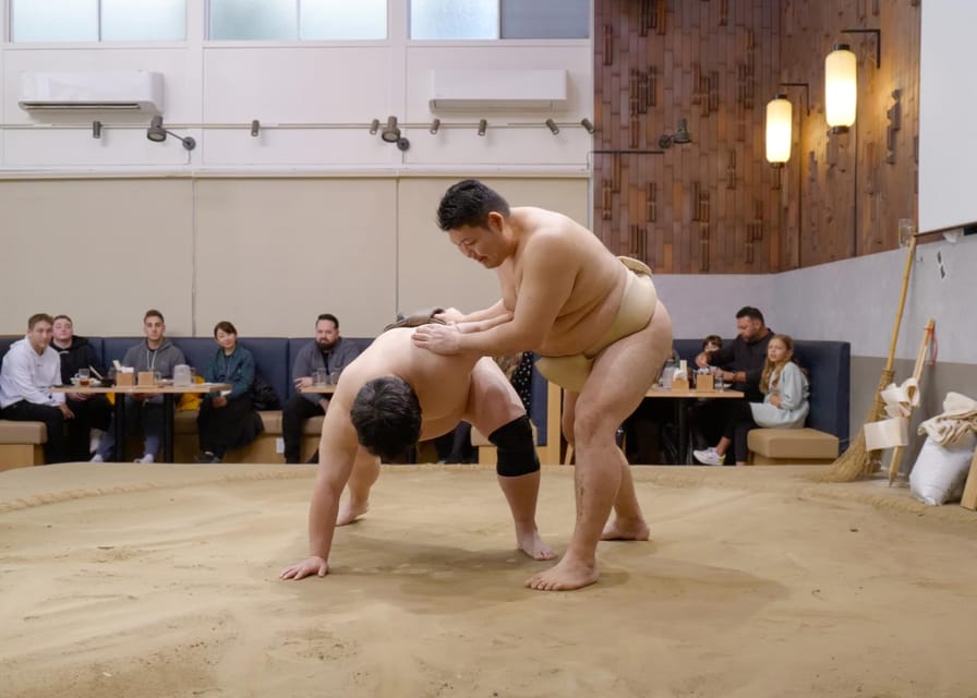 Tokyo: Challenge Sumo Wrestlers and Enjoy Meal - The demonstration puts technique before brute force