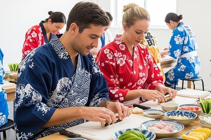 Tokyo Sushi Making Class : Sake Ceremony & Matcha Experience - The WASSHOI moment: torched salmon mayo gunkan